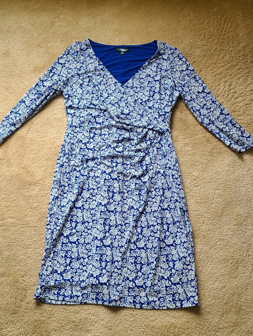 Lauren Ralph Lauren Blue and White Floral Long-Sleeve Wrap Dress